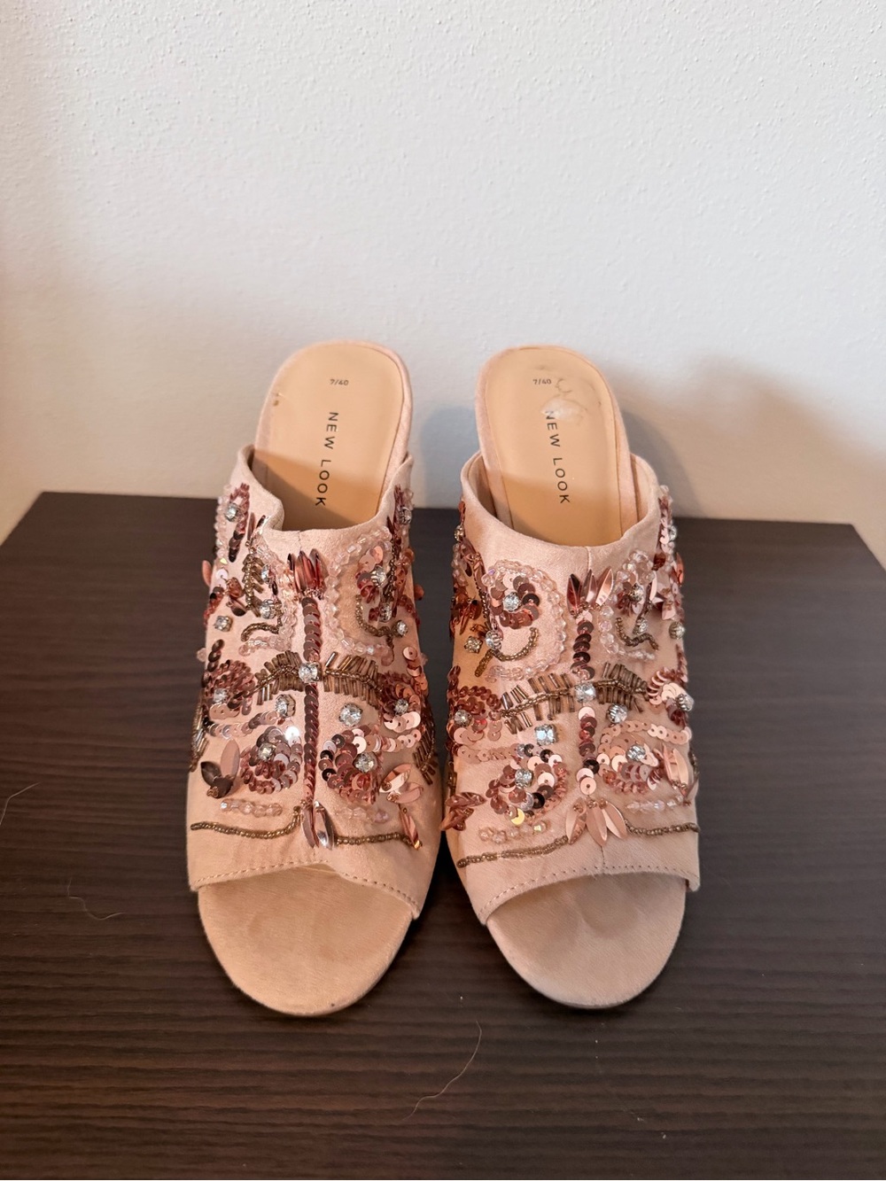 New Look Pink Beaded Embellished Slip-On Mules